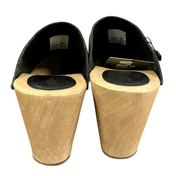 LL Bean Black Leather Wooden Mule Clogs - Picture 3 of 5